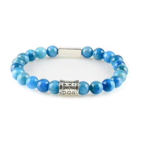 Bracelet homme en pierres d'apatite bleue et argent 925